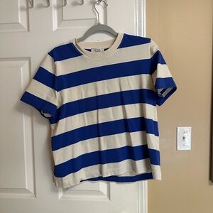 COS Royal Blue and Cream Striped Tee Clean Cut T Large